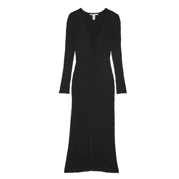 Victoria's Secret Luxe Crème Ribbed Knit Cardigan/Dress XLarge - Black - NWT - Picture 3 of 6
